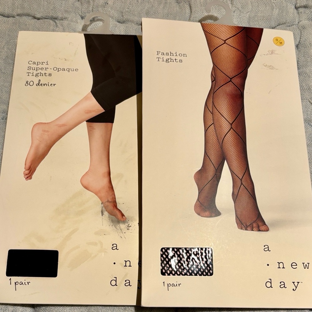NWT Bundle A New Day Black Capri and Fishnet Tights.